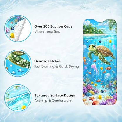 Kids Bath Mat for Tub Non Slip – 40"x16" Cute Cartoon Turtle Baby Bathtub Mats, Machine Washable, Extra Long Tub Mats with Suction Cups & Drain Holes Non Slip Baby Shower Mat for Toddler Bath(Turtle) - color: Turtle1