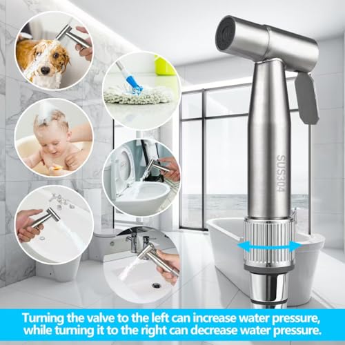 Blissland Bidet Sprayer for Toilet with Adjustable Water Pressure, Handheld Bidet Sprayer Kit- Stainless Steel（Don't‌ Use Teflon Tape for Installation）
