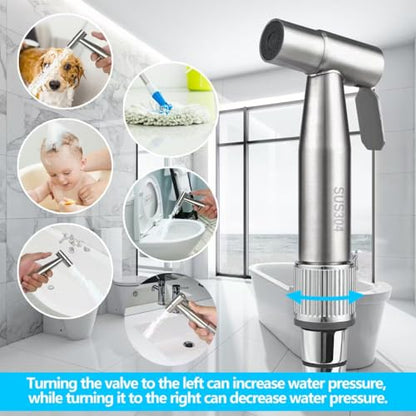 Blissland Bidet Sprayer for Toilet with Adjustable Water Pressure, Handheld Bidet Sprayer Kit- Stainless Steel（Don't‌ Use Teflon Tape for Installation）