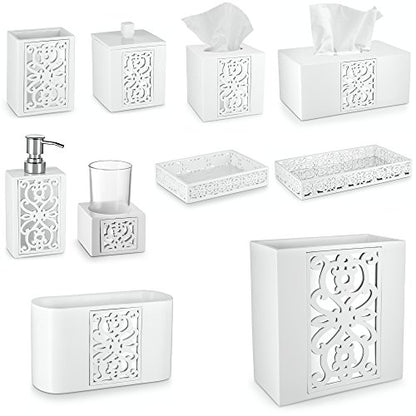 Creative Scents Mirror Janette White 6 Piece Bathroom Accessories Set | Includes Trash can, Tissue Box Cover, Soap Dispenser, Toothbrush Holder, Tumbler Cup & Soap Dish