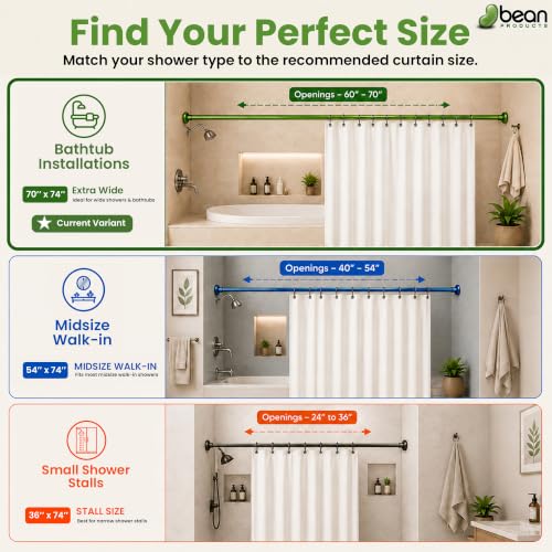 Bean Products White Cotton Bathtub Shower Curtain Liner- 70x74 - color: White, size: 70"W x 74"L (Pack of 1)
