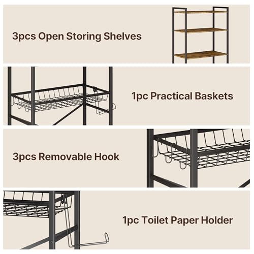 Gizoon Over-The-Toilet Storage Rack with Adjustable Shelf and Basket, 4-Tier Freestanding Space Saver Bathroom Shelves Above Toilet for Room - color: Black