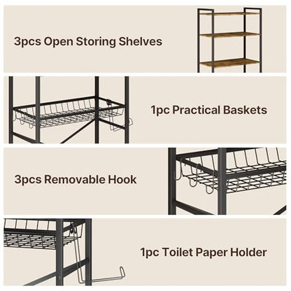 Gizoon Over-The-Toilet Storage Rack with Adjustable Shelf and Basket, 4-Tier Freestanding Space Saver Bathroom Shelves Above Toilet for Room - color: Black