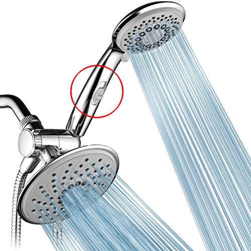 HotelSpa 6''/4'' Ultra-Luxury 3 way Rainfall Shower-Head/Handheld Shower Gray Spiral Combo w/Patented ON/OFF Pause Switch and 5-7 foot Stretchable Stainless Steel Hose - color: Chrome & Gray