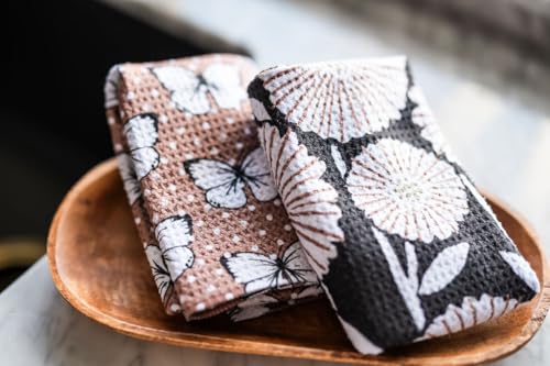 Kitchen Towels, Dish Towels for Kitchen, 2 Pc Kitchen Towel Set | Microfiber Waffle Towels, 16 x 26 inches, with Hanging Loops, Reusable Tea Towels, Cute Kitchen Towels - 2 Pack - color: Pink Orange