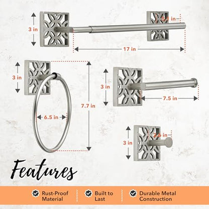 Autumn Alley 5 Pieces Nickel Bathroom Accessories Set, Wall Mounted – Silver Toilet Paper Holder, Chrome Bath Towel Holder, Brushed Nickel Towel Ring & Silver Bathroom Hardware Set Complete - color: Silver Brushed Nickel