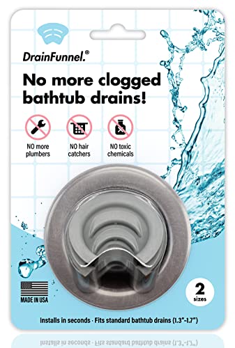 Bathtub Drain Funnel for Hair Clog Prevention, 2 Size Pack 1.3"-1.7" Tub Drains (Gray)