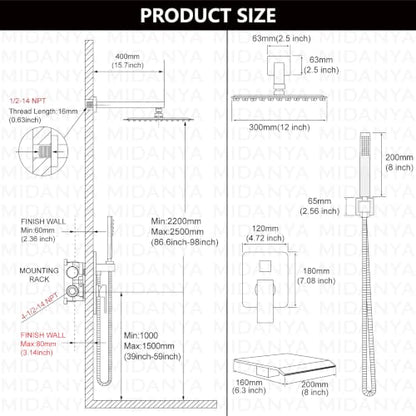 Midanya Shower System with Tub Spout,Bathtub Shower Faucet Set with Square Rainfall Head and Handheld Sprayer Wall Mount Tub Faucet Set with Valve and Trim Kit,12 Inch Oil Rubbed Bronze - color: Oil Rubbed Bronze, size: 12 Inch