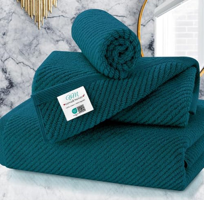VOOVA & MOVAS 3PC Towel Set, 100% Cotton, Deep Turquoise | 1 Large Bath 30x56 In, 1 Hand 18x28 In, 1 Wash Cloth 13x13 In, Quick Dry, Soft, Thick, Bathroom Essentials - color: Deep Turquoise, size: 3 PC Bathroom Towel Set