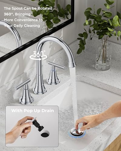 FORIOUS 8 in Widespread Chrome Bathroom Faucet 3 Hole, Chrome Faucet Vanity | 8 Inch Widespread Bathroom Faucet 3 hole Vanity and 4 Inch Bathroom Faucet Centerset 2 Hole for B2B Commercial, Spare Aerator - color: Chrome, style: Modern