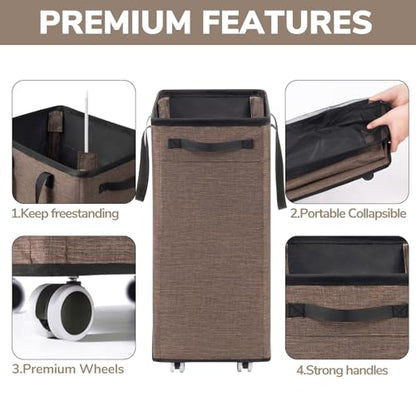 Goodpick 75L Collapsible Laundry Baskets with Removable Wash Bag and Wheels | Laundry Basket with Wheels, Rolling Laundry Hamper with Handle for College Dorm, Laundry Hamper on Wheels, Light Brown - color: Light Brown