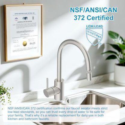 Hibbent 4-Mode Faucet Aerator, Faucet Sprayer Attachment, Brushed Nickel | NSF/ANSI/CAN 372 Certified, 360° Swivel Kitchen & Bathroom Sink Aerator, Faucet Replacement Part, 55/64 Inch Female Thread - color: Brushed Nickel, style: Four Modes