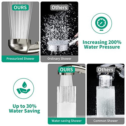 High Pressure Shower Head with Handheld, Brushed Nickel | On Off Shower for RV, Water Saving Shower Head with Stop Button and 3 Modes, Detachable RV Shower Head with Hose and Bracket - color: Brushed Nickel