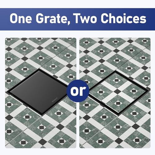 Square Shower Drain, 304 Stainless Steel Floor Drain 8" | with Tiled Insert Grate & Hair Strainer, Bathroom 2-in-1 Tiled in Drain, CUPC Certified - color: Matte Black, size: 8''
