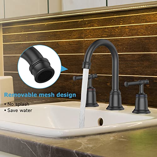 Classical Bathroom Faucets for Sink 3 Holes, 8 inch Bathroom Faucet, Widespread Matte Black Bathroom Faucet with Pop Up Drain and cUPC Lead-Free Hose (Matte Black) - color: Matte Black, size: 8 Inch