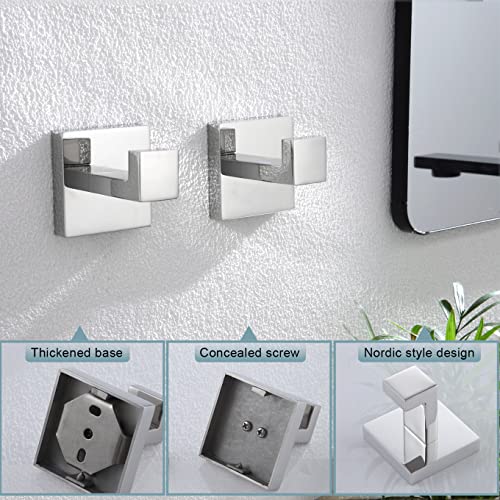 KOKOSIRI Bath Towel Hook Wall Mount Square Robe Hook Coat Hook, Bathroom Kitchen Garage Heavy Duty Wall Mounted, SUS 304 Stainless Steel, Polished Chrome, B1010CH-P2 - color: Polished Chrome, size: 2 Pack