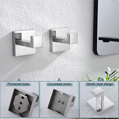 KOKOSIRI Bath Towel Hook Wall Mount Square Robe Hook Coat Hook, Bathroom Kitchen Garage Heavy Duty Wall Mounted, SUS 304 Stainless Steel, Polished Chrome, B1010CH-P2 - color: Polished Chrome, size: 2 Pack