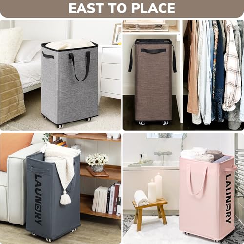 Goodpick 75L Collapsible Laundry Baskets with Removable Wash Bag and Wheels | Laundry Basket with Wheels, Rolling Laundry Hamper with Handle for College Dorm, Laundry Hamper on Wheels, Light Brown - color: Light Brown