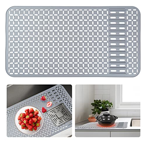 Silicone Sink Mat 28.4''x15.2'' Kitchen Sink Protector With DIY Drain Hole, Grey Farmhouse Silicone Protector 1pcs Kitchen Sinks Accessories - style: 29"