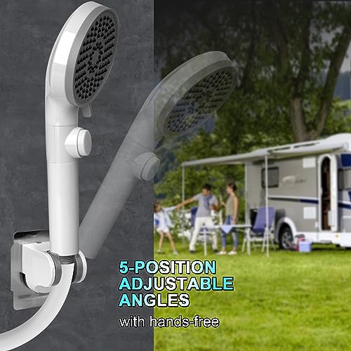 RV Shower Head with Hose, High Pressure 5 Mode Shower head Replacement, Showerheads for RV/Campers, Travel Trailer, Motorhome for Water Saving, Shower Head Holder and Hose, On Off Switch, White - color: Premium White