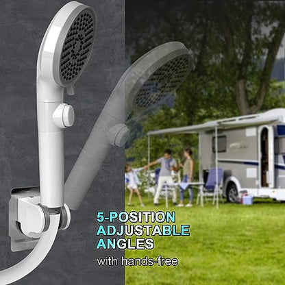 RV Shower Head with Hose, High Pressure 5 Mode Shower head Replacement, Showerheads for RV/Campers, Travel Trailer, Motorhome for Water Saving, Shower Head Holder and Hose, On Off Switch, White - color: Premium White