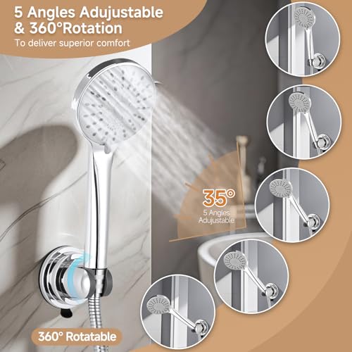 Shower Head Holder, Removable Shower Head Holder Suction for Hanheld Shower Head No Drill Wall Mount Holder Chrome Universal 360° Adjustable Suction Holder Fit 1/2 Hose - style: Chrome