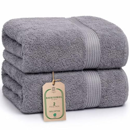 Luxe 2-Piece Bath Towel Set – Large Soft Cotton Towels, Absorbent, Durable & Skin-Friendly, Machine Washable, 27 x 54 in, Stone Grey - color: Stone Grey