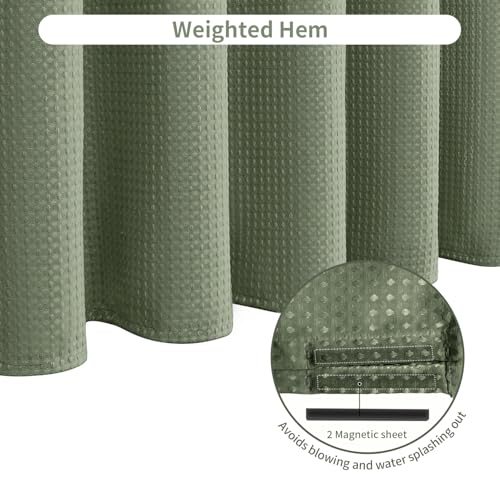 Inhousolu Fabric Shower Curtain, Waffle Weave 230 GSM Polyester, Weighted Hem, Metal Hooks Included, Water Repellent Washable, 72 x 84 Inch, Sage Green - color: Sage Green, size: 72"W x 84"L (Pack of 1)