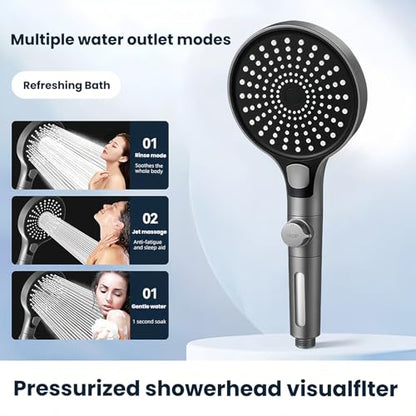 Filtered Handheld Shower Head with Hose and Holder, 5.1" Large High Pressure Shower Wand with 2 Extra Filters, Reinforced Matte Black Showerhead Set for Hard Water, 3 Spray Modes & One-Key Pause