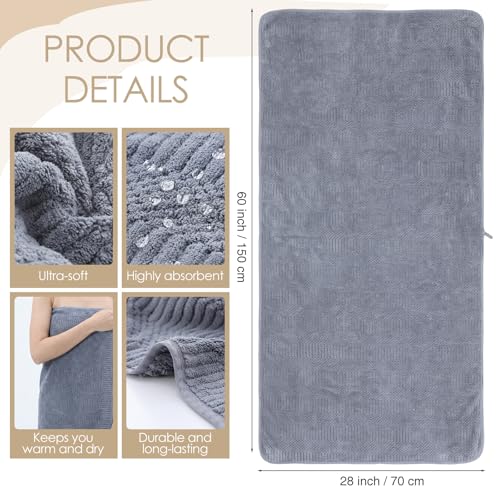 6 Pcs Microfiber Bath Towels Set 28" x 60" Large Quick Dry Gray Bath Towel Lightweight Soft Absorbent Bathroom Sheets Grey Waffle Coral Fleece Towel for Adult Body Pool Gym Spa Beach