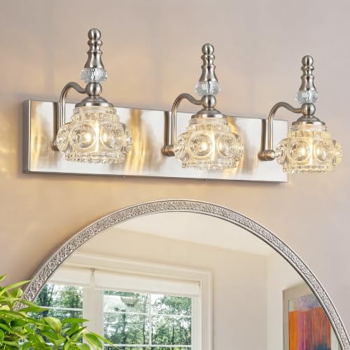 Modern Glass Crystal Vanity Light - Vintage Bathroom Lighting Fixtures Over Mirror, 3 Light Vanity Lights G9 Bulb (19.68 Inch, Nickel) - color: Nickel, size: 3-light