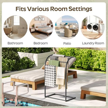 Free Standing Towel Rack, 4-Tier Blanket Rack for Bathroom, Pool Towel Stand Display and Drying Rack, Modern Towel Blanket Storage Organizer, Black CJ07BK - color: Black