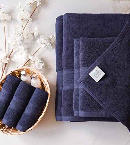 Luzia 8 Piece Bathroom Towel Set - 100% Turkish Cotton, Premium Quality - 2 Bath Towels 2 Hand Towels and 4 Washcloths (Navy Blue) - color: Navy Blue