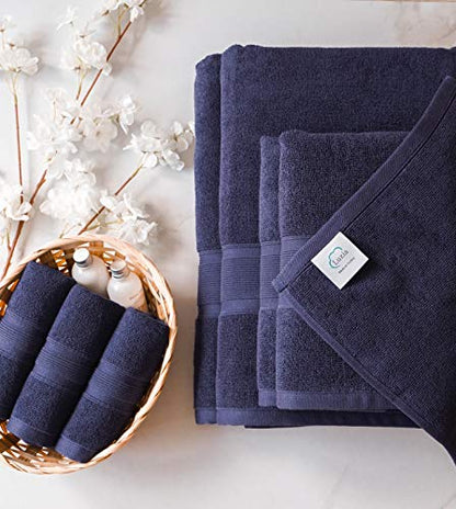 Luzia 8 Piece Bathroom Towel Set - 100% Turkish Cotton, Premium Quality - 2 Bath Towels 2 Hand Towels and 4 Washcloths (Navy Blue) - color: Navy Blue