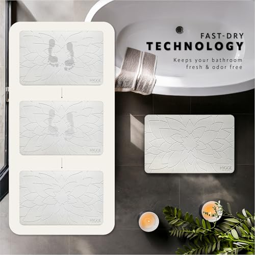 Diatomaceous Earth Stone Bath Mat - Ivory Bloom | Modern Fast Dry Bathroom Floor Shower Mat, Quick Drying Premium Diatomite Spa Stone Gift, Non-Slip Base, 23.6" x 15.4" - color: Ivory Bloom