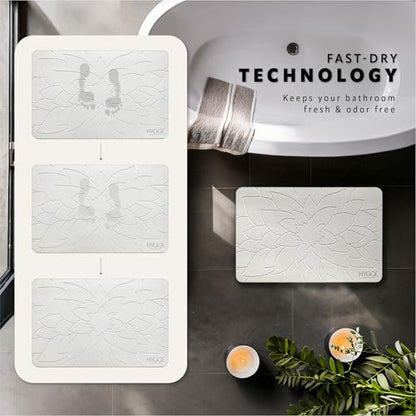 Diatomaceous Earth Stone Bath Mat - Ivory Bloom | Modern Fast Dry Bathroom Floor Shower Mat, Quick Drying Premium Diatomite Spa Stone Gift, Non-Slip Base, 23.6" x 15.4" - color: Ivory Bloom