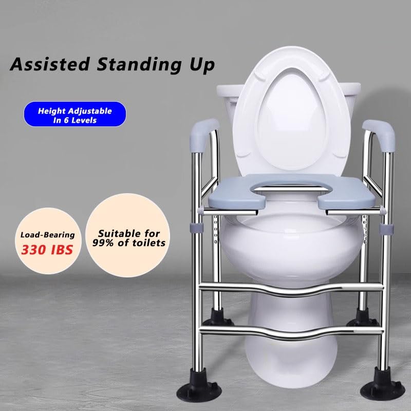 Toilet Safety Rails,Bathroom Toilet Safety Frame,Freestanding Toilet Safety Rail with Padded Handles Fits Most Toilets