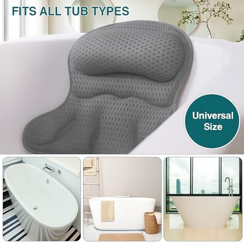Bathtub Tray and Bath Pillows for Tub – Expandable Bamboo Bathtub Caddy with Phone & Wine Holder, Soft Bath Pillows for Tub & Head/Neck Support