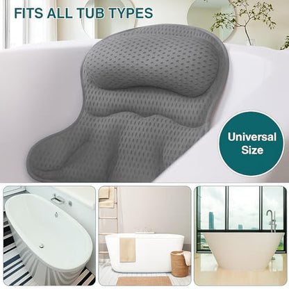 Bathtub Tray and Bath Pillows for Tub – Expandable Bamboo Bathtub Caddy with Phone & Wine Holder, Soft Bath Pillows for Tub & Head/Neck Support