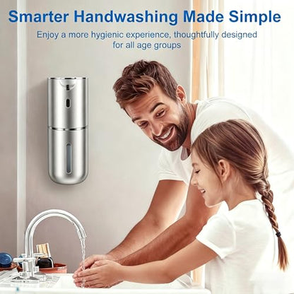 Automatic Soap Dispenser, Hand Soap Dispenser 12.8oz/380ml Smart Rechargeable, Liquid Soap Dispensers with 6-Level Touchless, Wall Mounted or Countertop Dish Soap Dispensing for Bathroom & Kitchen - color: Silver