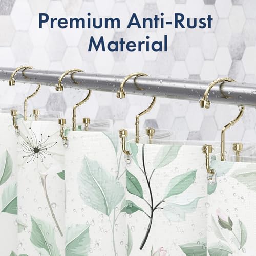 Bathway Shower Curtain Hooks Gold Shower Curtain Rings, 12 Pcs Metal Double Hooks Rings Rust Proof for Bathroom Shower Curtain Rod - color: Gold, style: Modern