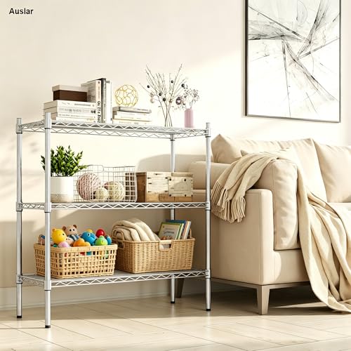 Auslar 3-Tier Heavy Duty Wire Shelving, Adjustable Storage Rack, Chrome | 14"D x 36"W x 36"H, Metal Standing Shelving Units, 750 lbs Capacity, for Garage Kitchen Pantry Basement Bathroom Laundry - size: 3 Tier