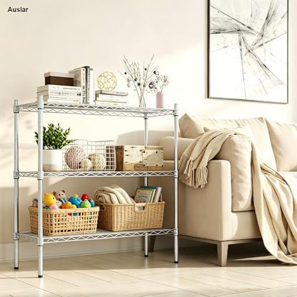 Auslar 3-Tier Heavy Duty Wire Shelving, Adjustable Storage Rack, Chrome | 14"D x 36"W x 36"H, Metal Standing Shelving Units, 750 lbs Capacity, for Garage Kitchen Pantry Basement Bathroom Laundry - size: 3 Tier