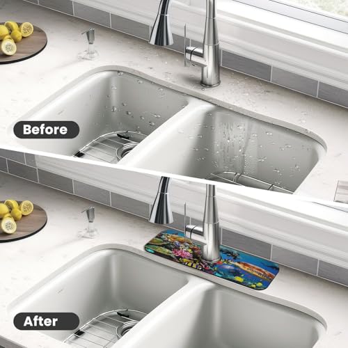 Marine turtle Kitchen sink faucet pad, strong water absorption, anti slip, easy to clean, very suitable for splash and drip prevention, suitable for kitchens and bathrooms - color: Marine turtle