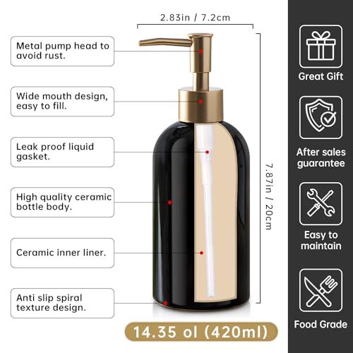 Gold Refillable Dish Soap Dispenser for Kitchen Sink,Hand Soap Dispenser Bottle for Bathroom Countertop Sink, Black Simple Modern Lotion Pump Bottle (420ml) for Laundry Dishwashing Soap Cream Liquid - color: Black