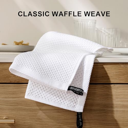 joybest Cotton Kitchen Dish Cloths, 8-Pack Waffle Weave Ultra Soft Absorbent Dish Towels Washcloths Quick Drying Dish Rags, 12x12 Inches, White - color: White, size: 12 in x 12 in