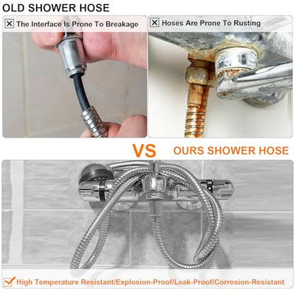 uxcell Shower Hose 79 Inches Extra Long Stainless Steel Handheld Shower Flexible Hose Replacement with Brass Connectors Anti-Explosion Anti-Kink Leakproof Hose, Black - color: Black, size: 2m