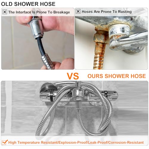 uxcell Shower Hose 59 Inches Extra Long Stainless Steel Handheld Shower Flexible Hose Replacement with Brass Connectors Anti-Explosion Anti-Kink Leakproof Hose, Black - color: Black, size: 1.5 m