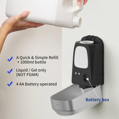 JETWELL Automatic Touch-Less Wall Mount Hand Soap Dispenser Liquid Drop Battery Operated, Brushed Stainless Steel Cover Large Capacity 34OZ/1000ML for Kitchen Home Commercial Bathroom | Brushed Cover, Large Capacity, Battery Powered, Liquid Soap, Commerci