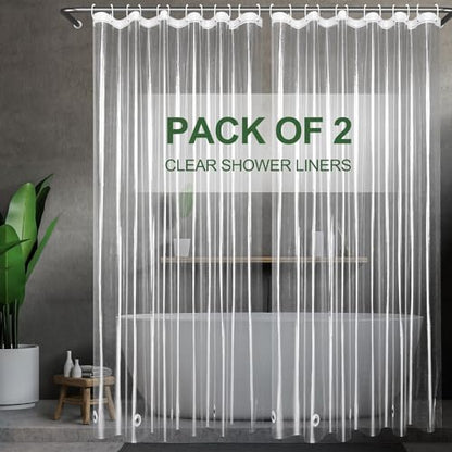 UFRIDAY 9G Thick Clear Shower Curtain Liner 2 Pack, 72 W X 75 L inch Heavy Duty Waterproof EVA Shower Curtain Liner 2 Pack with 5 Bottom Magnets and 12 Grommet Holes, Transparent - size: 72"W x 75"L (Pack of 2)